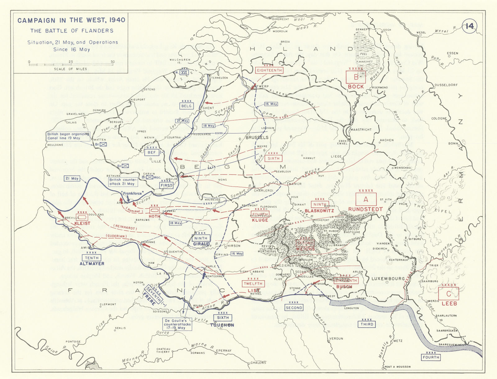 World War 2. Western Campaign 16-21 May 1940 Battle of France & Belgium 1959 map